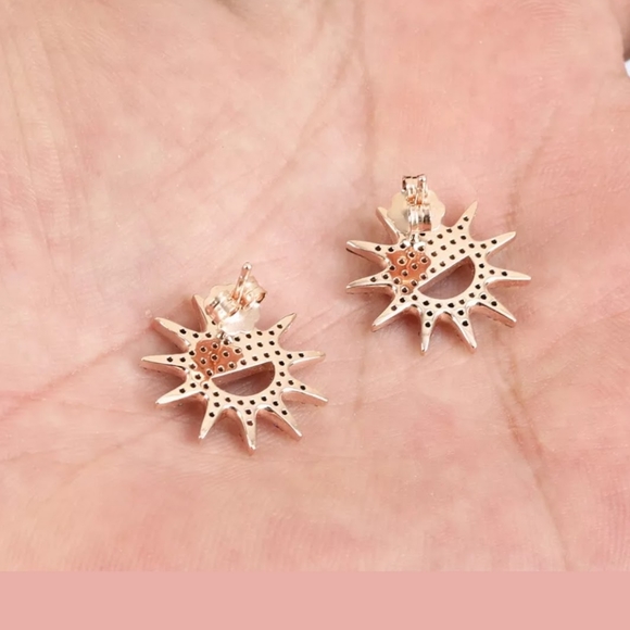 Blue sapphire smiling sun rose gold earrings - Picture 2 of 4